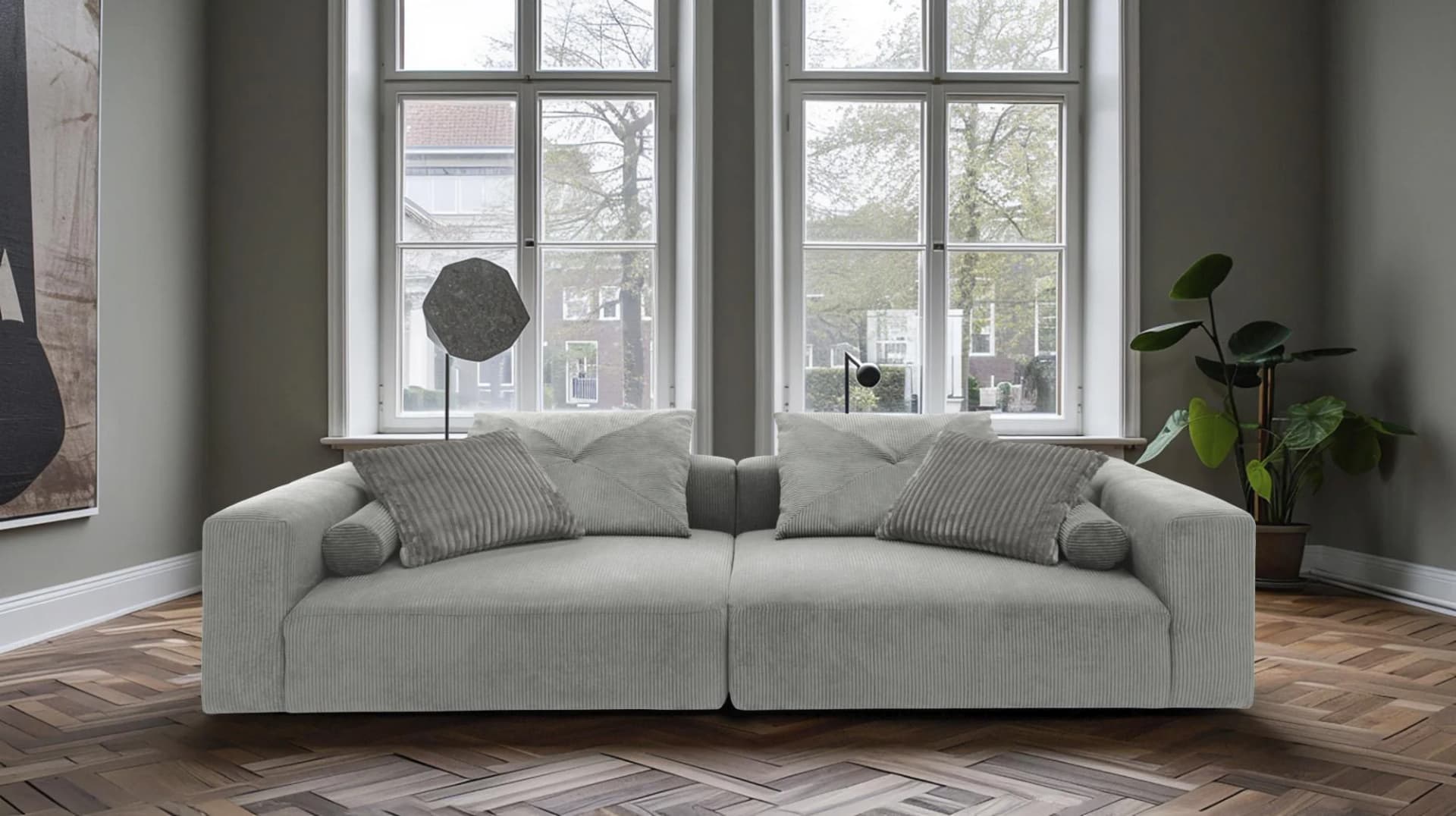 HOME AFFAIRE Big-Sofa Suyana hellgrau Cord Federkern