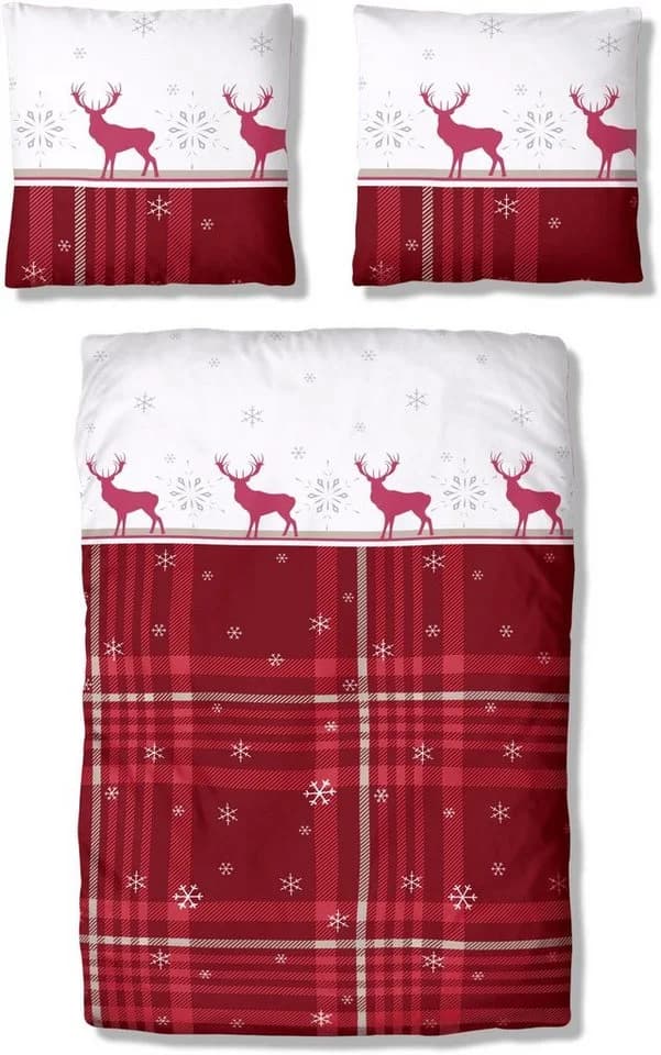 MY HOME Bettwäsche Wenda Rot Weiß Karomuster Elche Polycotton