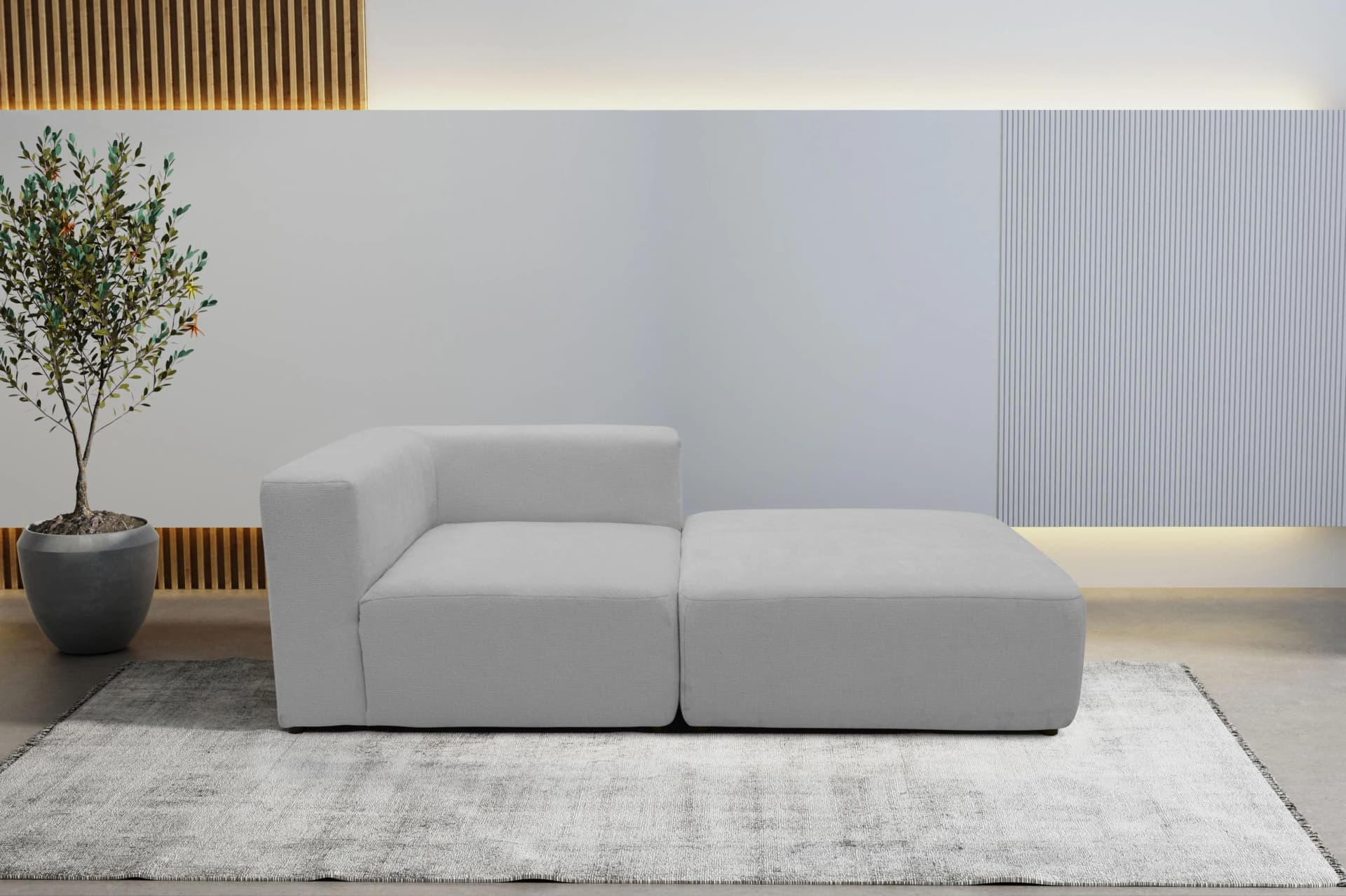HOME AFFAIRE Utvik Ecksofa mit Hocker Hellgrau Polyester
