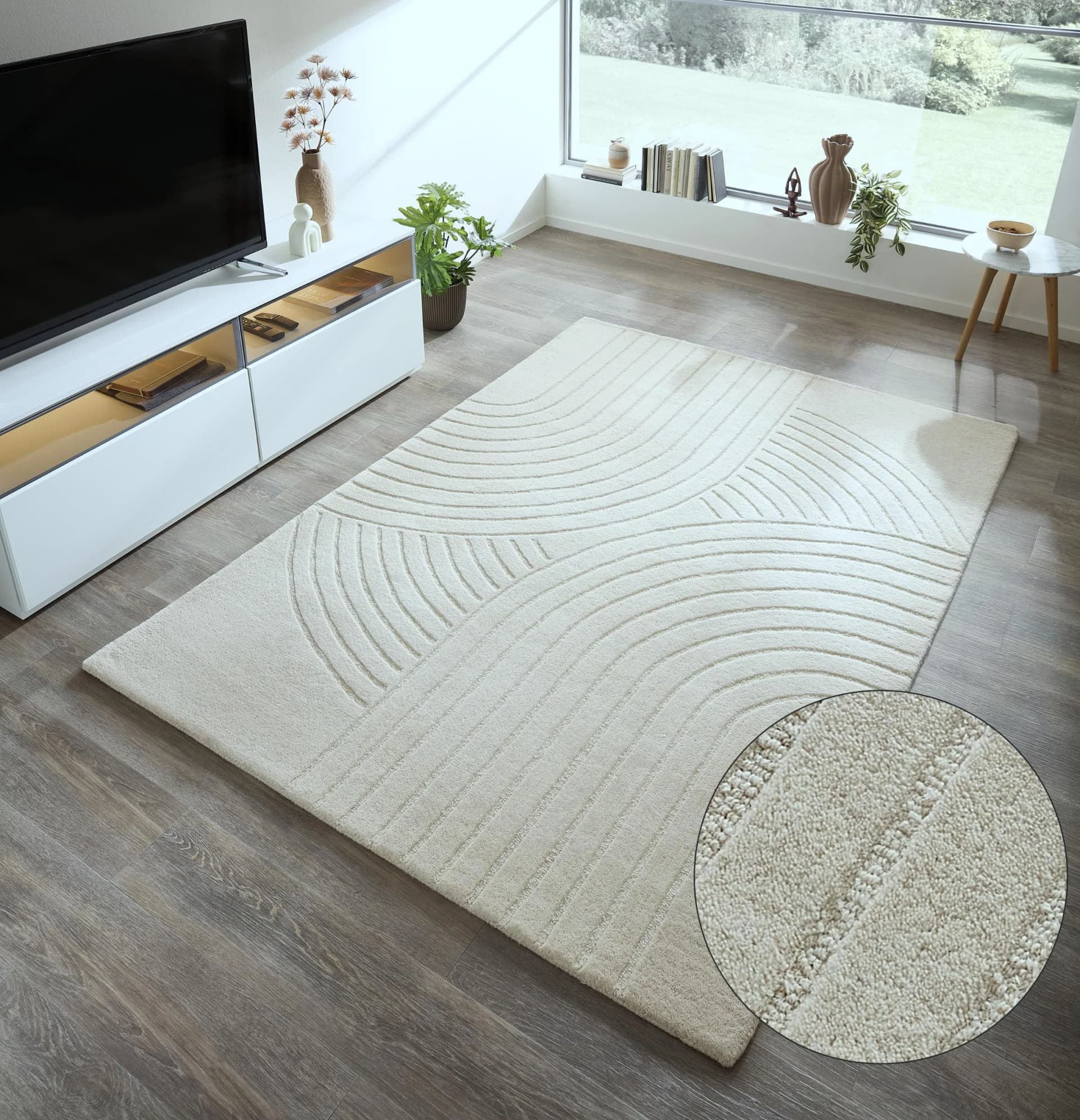 OTTO HOME Wollteppich Gabbo Design Handgefertigt Beige Hoch-Tief-Effekt