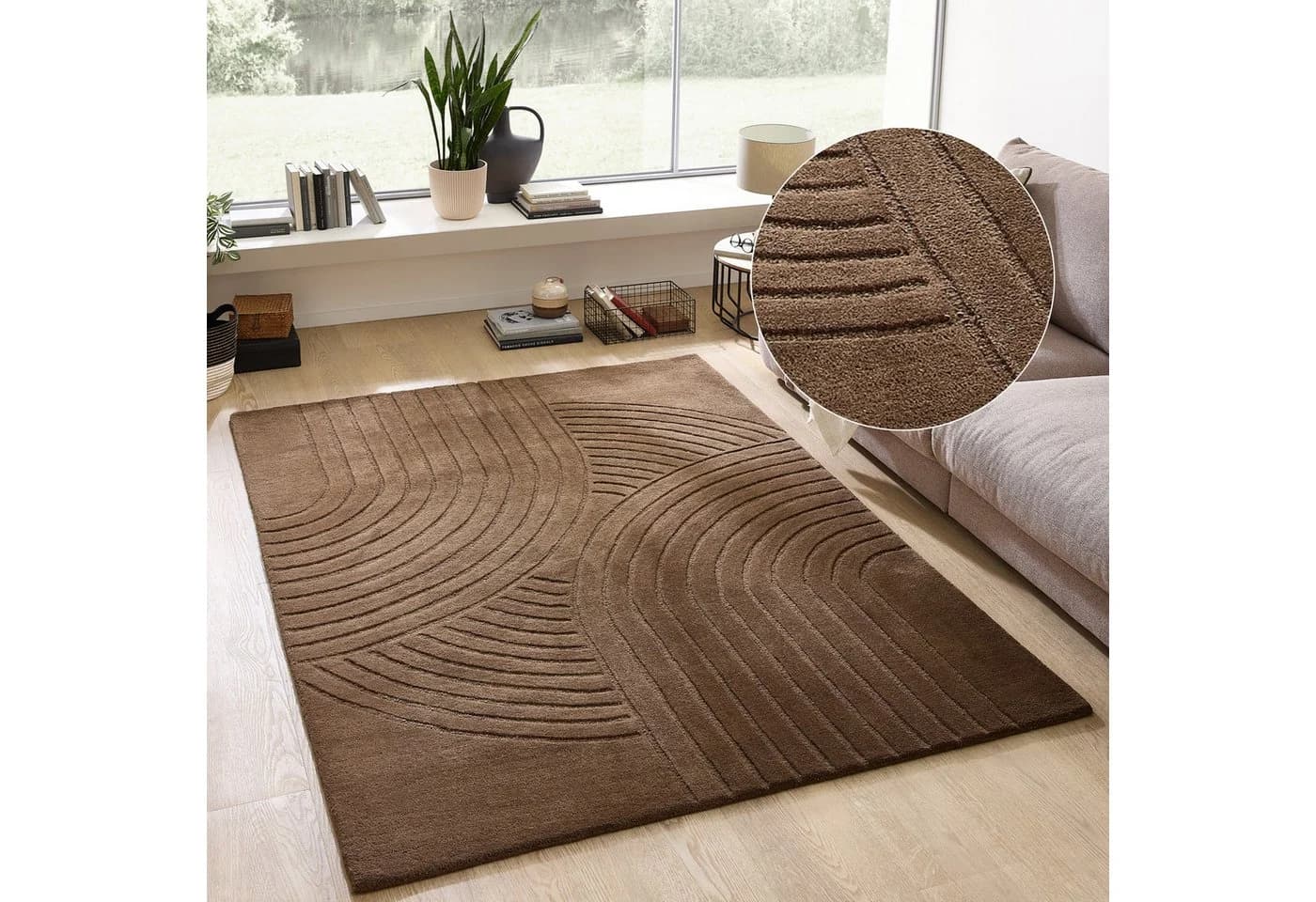 OTTO HOME Wollteppich Gabbo Design Braun Handgetuftet Hoch-Tief-Effekt - Bild 2