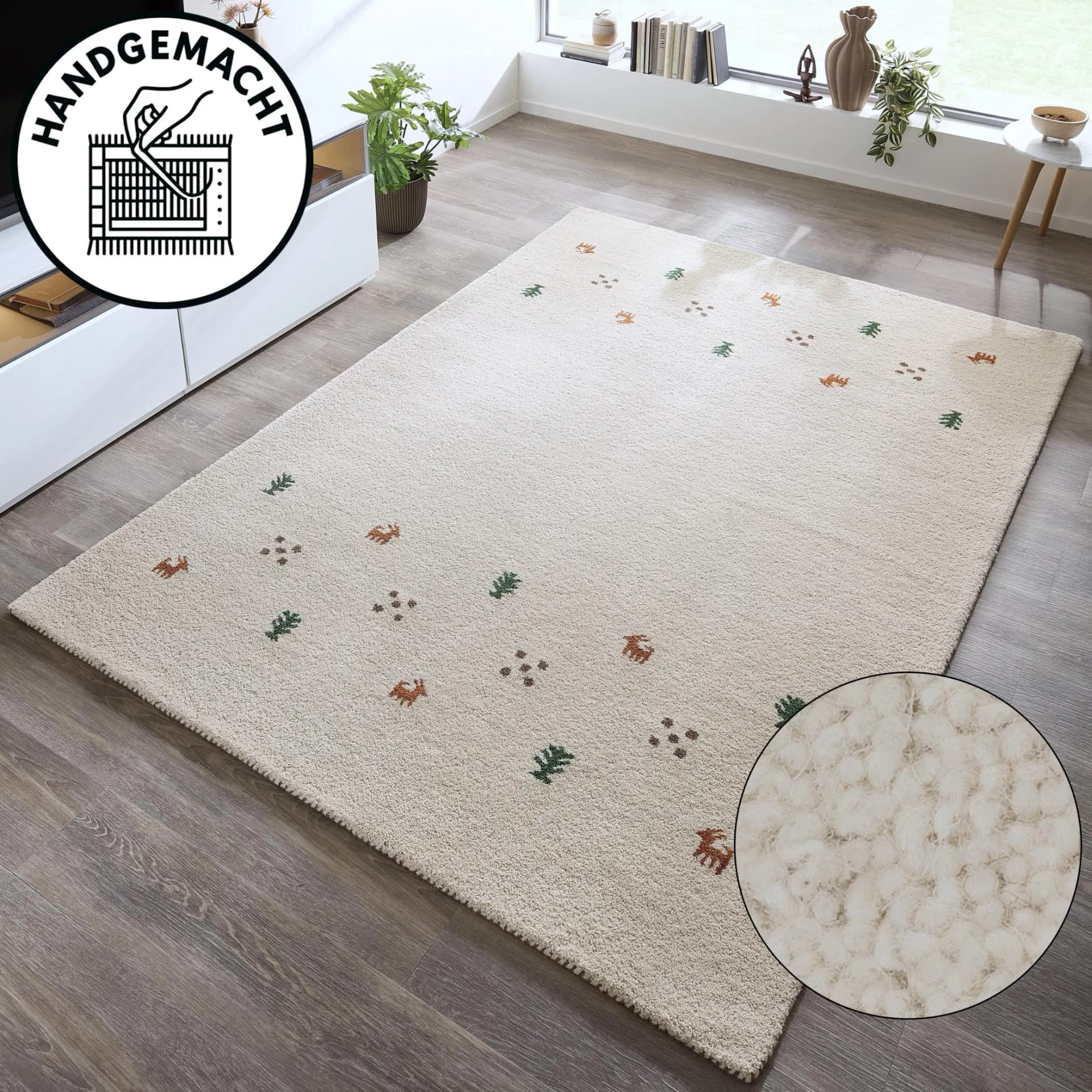 THEKO Wollteppich Gabbeh Motiv Handgefertigt Beige