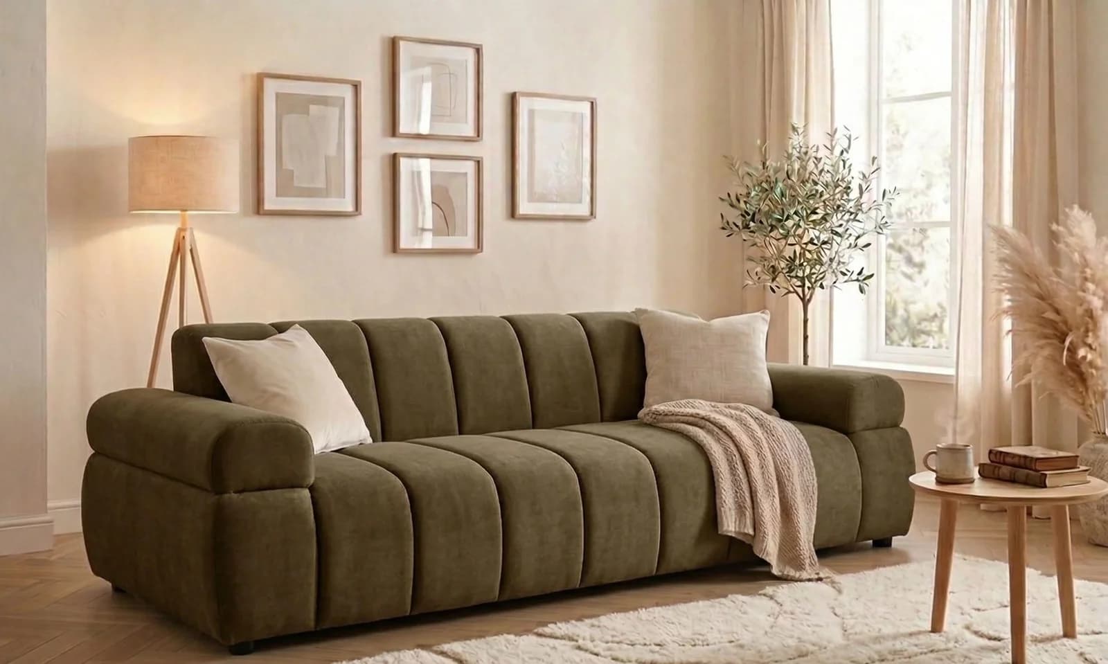 HOME AFFAIRE LYOTH 3-Sitzer Sofa oliv mit Steppung