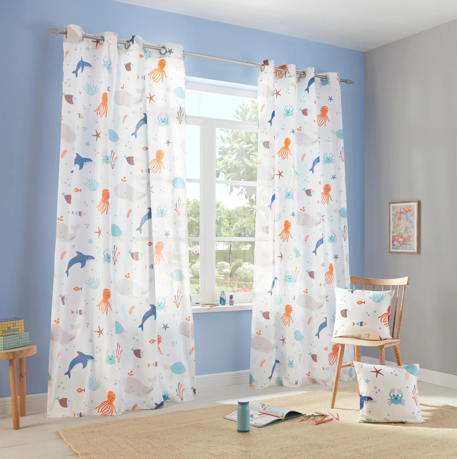 OTTO HOME Gardine Ocean Weiß Meerestiere Polyester Baumwolle