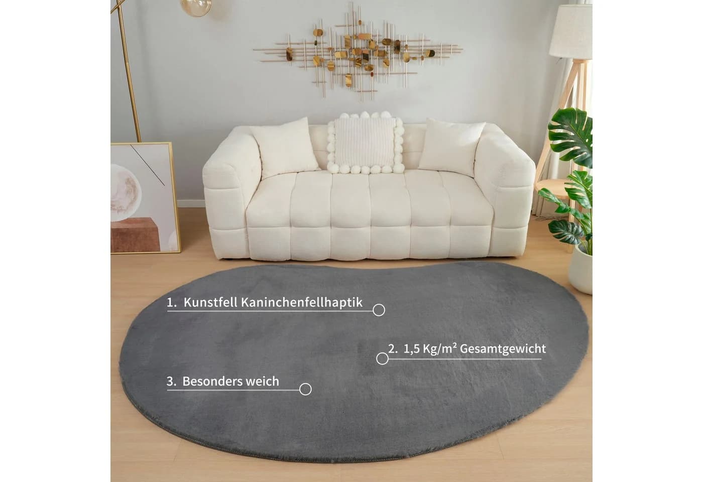 Bruno Banani Hochflor-Teppich Rabbit 2 Bean U-förmig Anthrazit - Bild 3