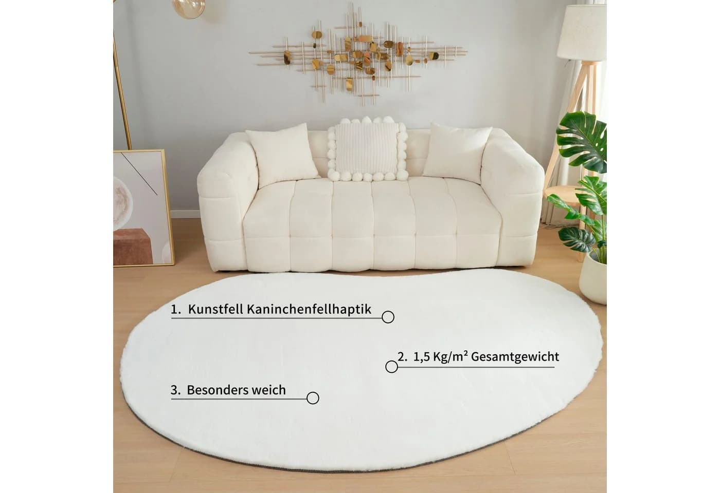 Bruno Banani Hochflor-Teppich Rabbit 2 Bean Kunstfell Weiß - Bild 3