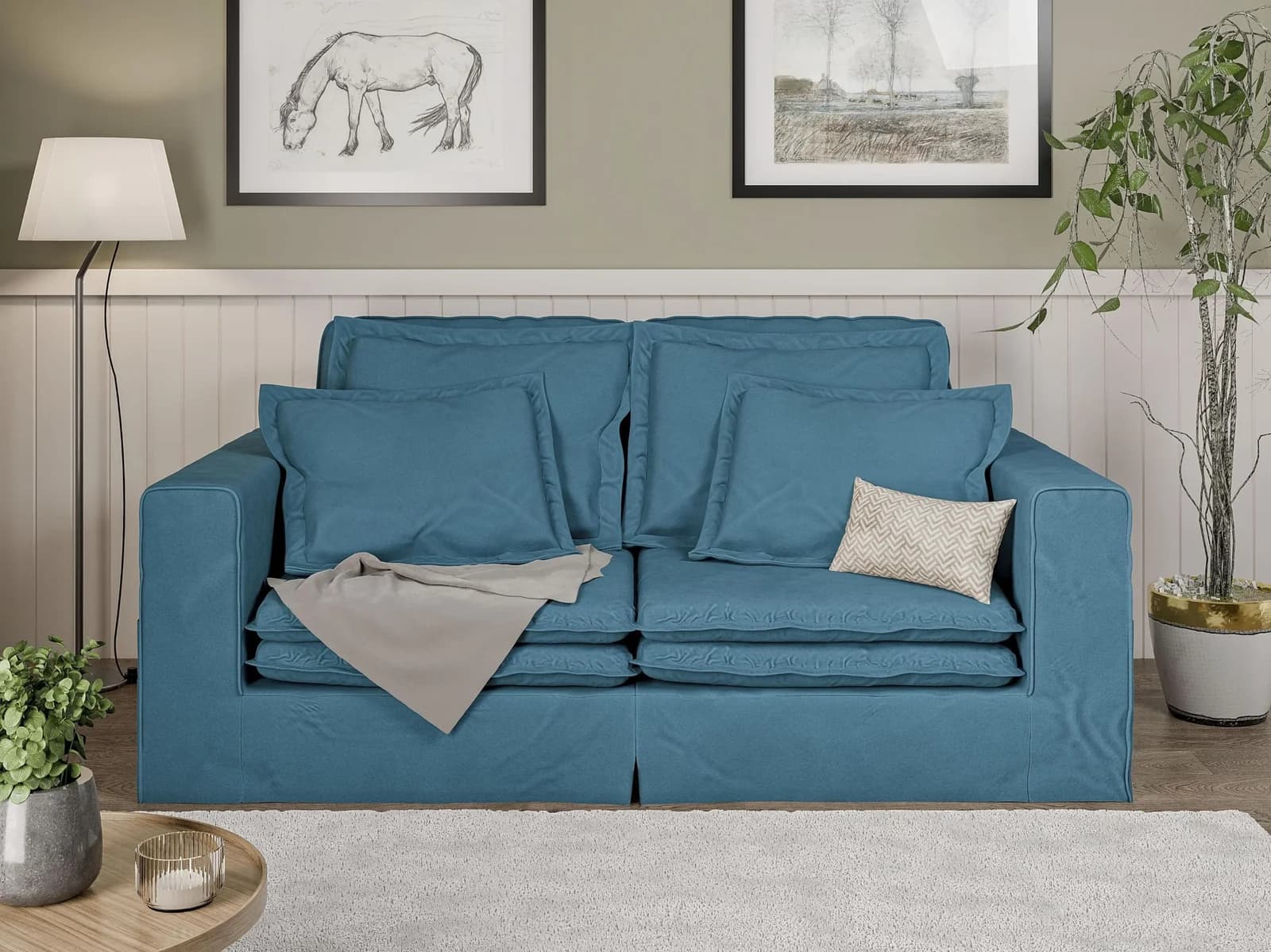 Home Affaire ALISSAS BIS 3-Sitzer Sofa Türkis mit Kissen