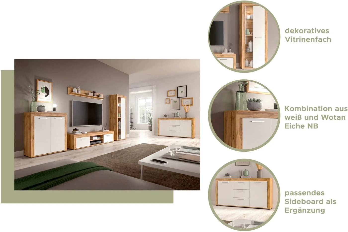 Home Affaire Wohnwand Aosta 3-teilig Weiß Eiche Nachbildung - Bild 3