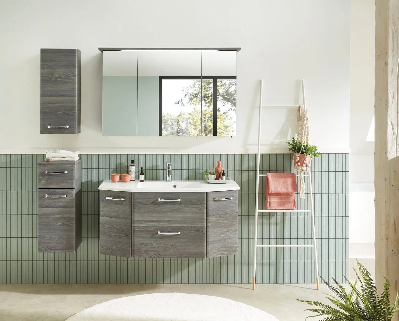 Hängeschrank SAPHIR Quickset 30cm Grau Wand-Badschrank mit Glasböden