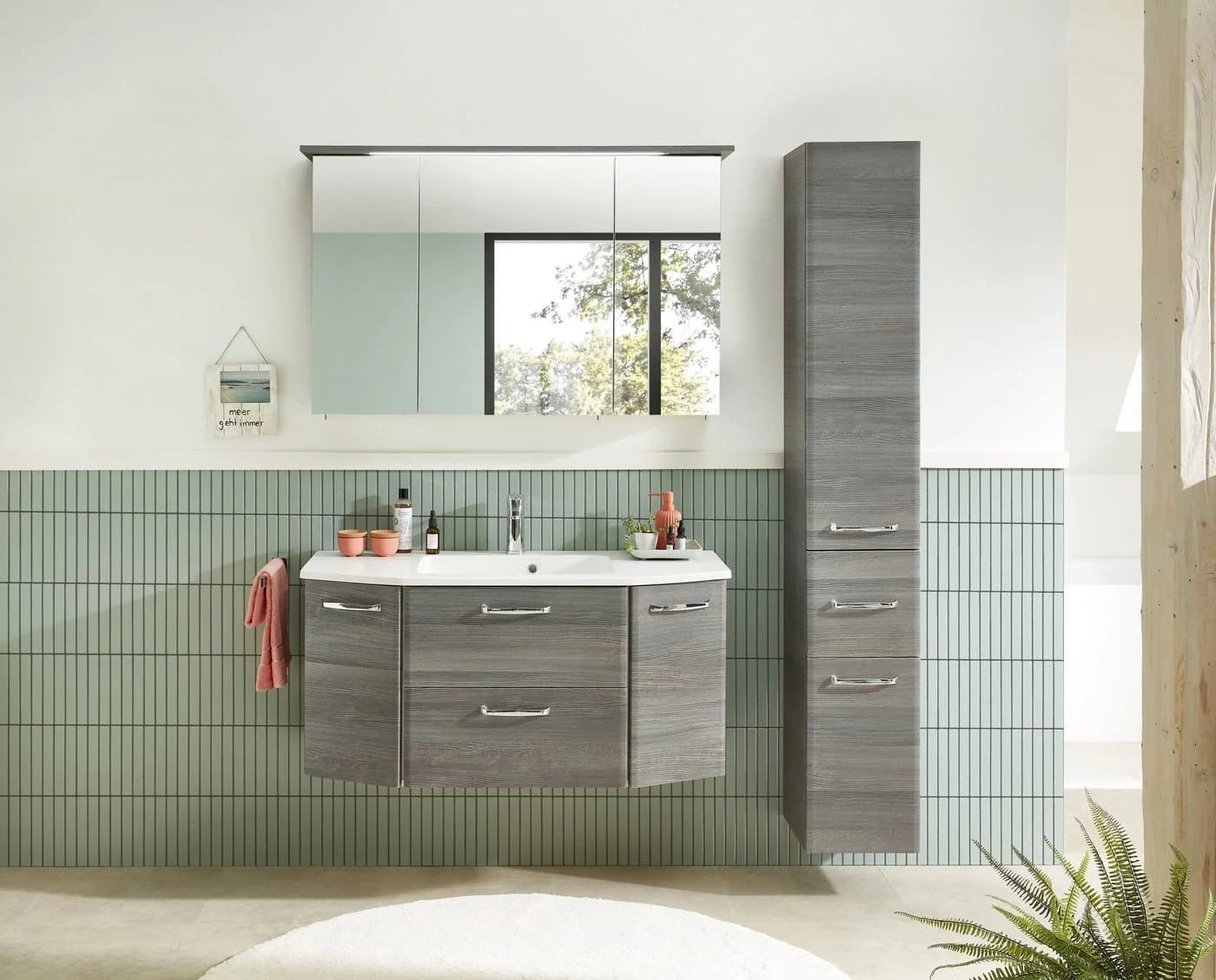 Hochschrank SAPHIR Quickset Badschrank Grau mit Türdämpfer