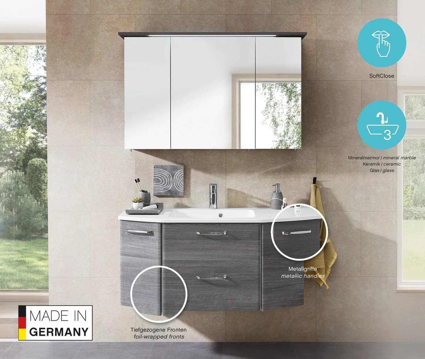 Waschtisch SAPHIR Quickset 112 cm Grau Mineralguss - Bild 3