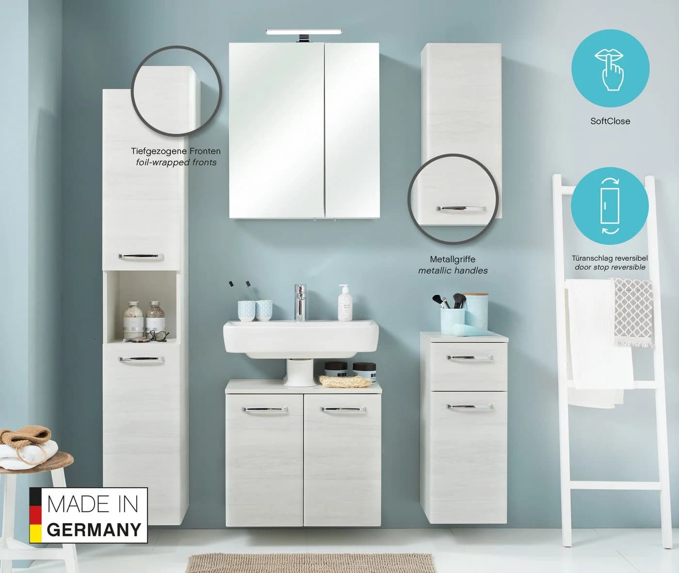 SAPHIR Quickset Badschrank 30cm Weiß Eiche Weiß mit Türdämpfer - Bild 3