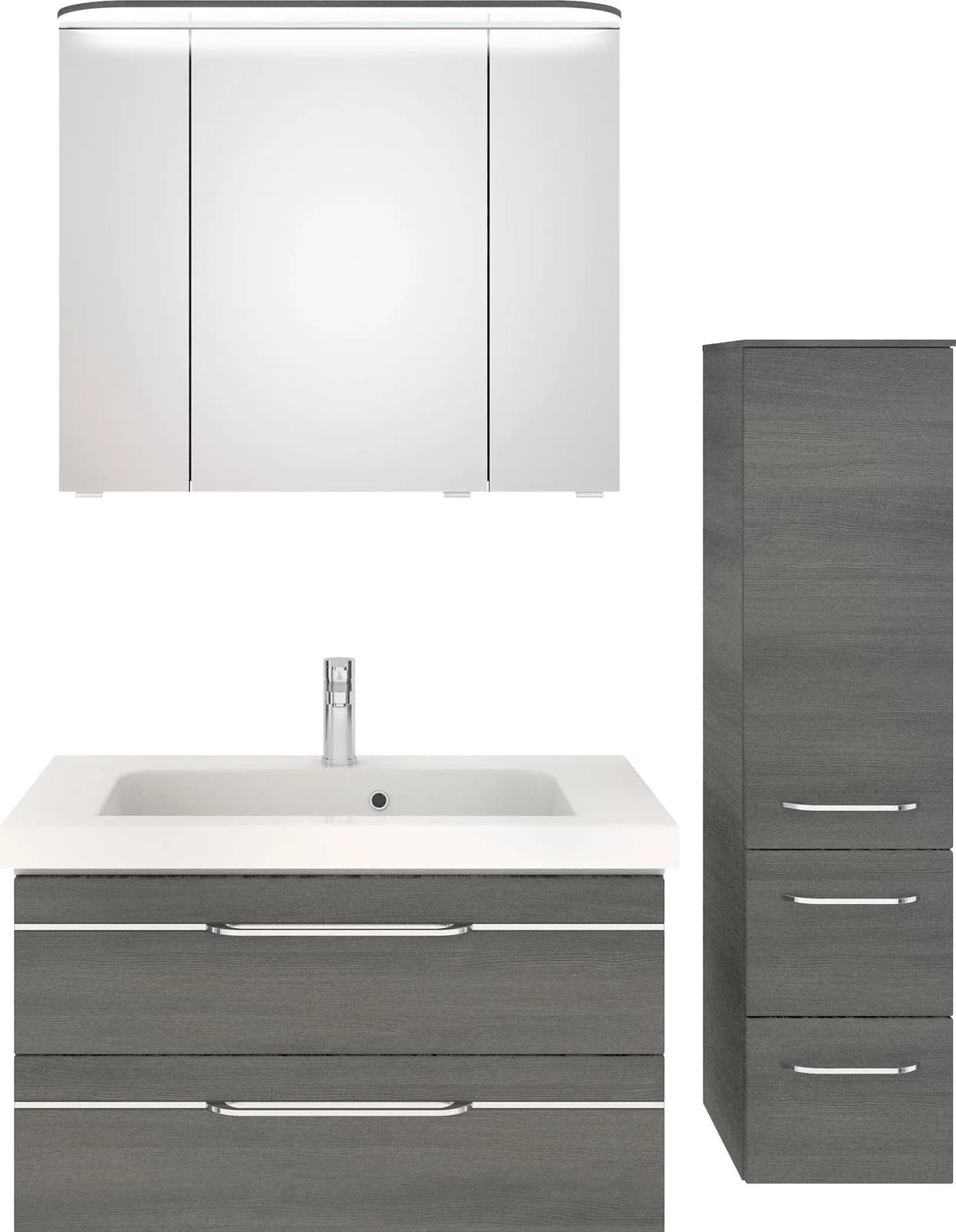Baur Versand Badmöbel-Set SAPHIR "Balto Sprint 3-teilig" Mineralmarmor-Waschtisch LED-Spiegelschrank Grau