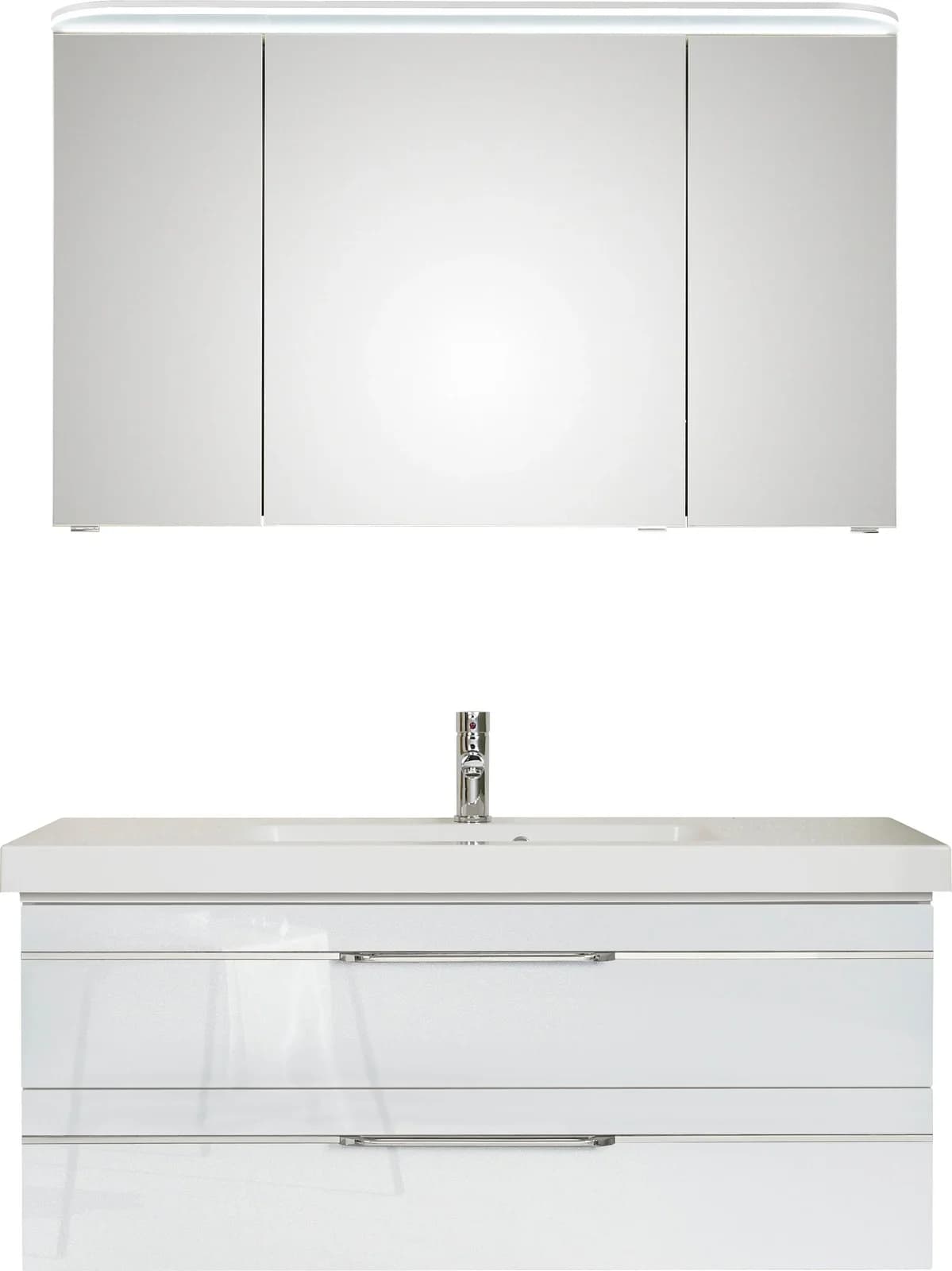 Baur Versand Badmöbel-Set SAPHIR "Balto Sprint 2-teilig" Mineralmarmor-Waschtisch LED-Spiegelschrank Weiß