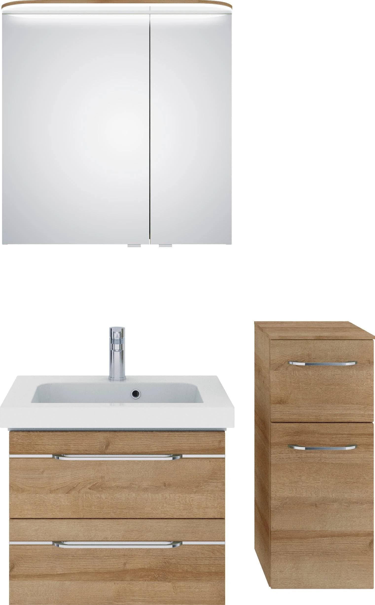 Baur Versand Badmöbel-Set Balto Sprint Mineralmarmor-Waschtisch LED-Spiegelschrank