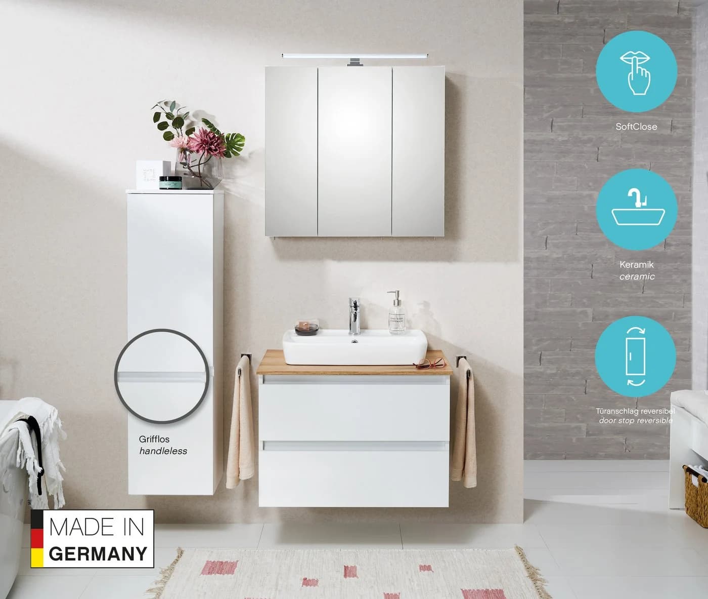 SAPHIR Quickset 360 Waschtisch Weiß Glanz mit Keramik-Aufsatzbecken - Bild 3