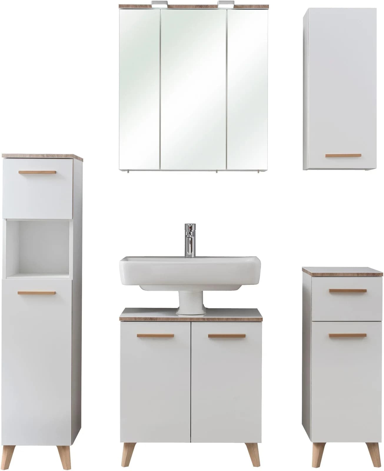 Badmöbel-Set SAPHIR "Quickset 931" 5-teilig, Weiß Glanz, LED-Spiegelschrank