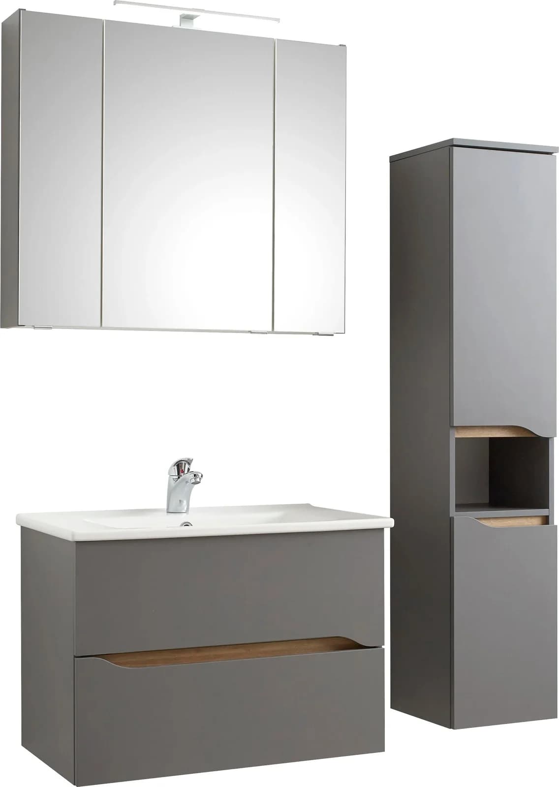 Badmöbel-Set SAPHIR Quickset 3-teilig mit LED-Spiegelschrank Grau