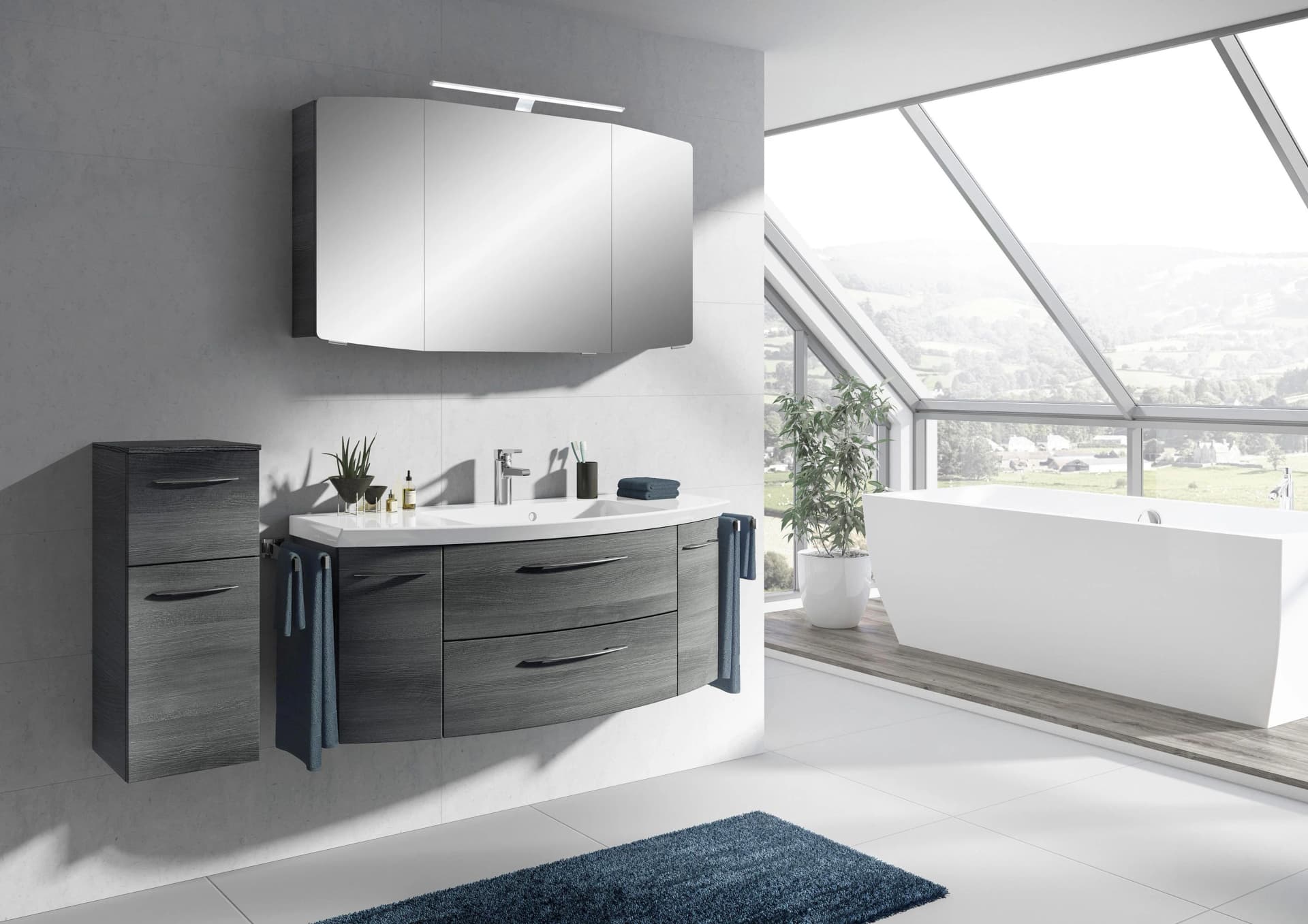 Badmöbel-Set SAPHIR Cassca Sprint 3-teilig Mineralmarmor-Waschtisch mit LED-Spiegelschrank