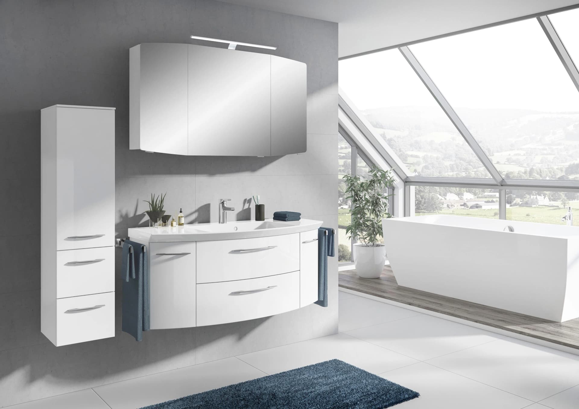 Badmöbel-Set SAPHIR Cassca Sprint Mineralmarmor-Waschtisch LED-Spiegelschrank