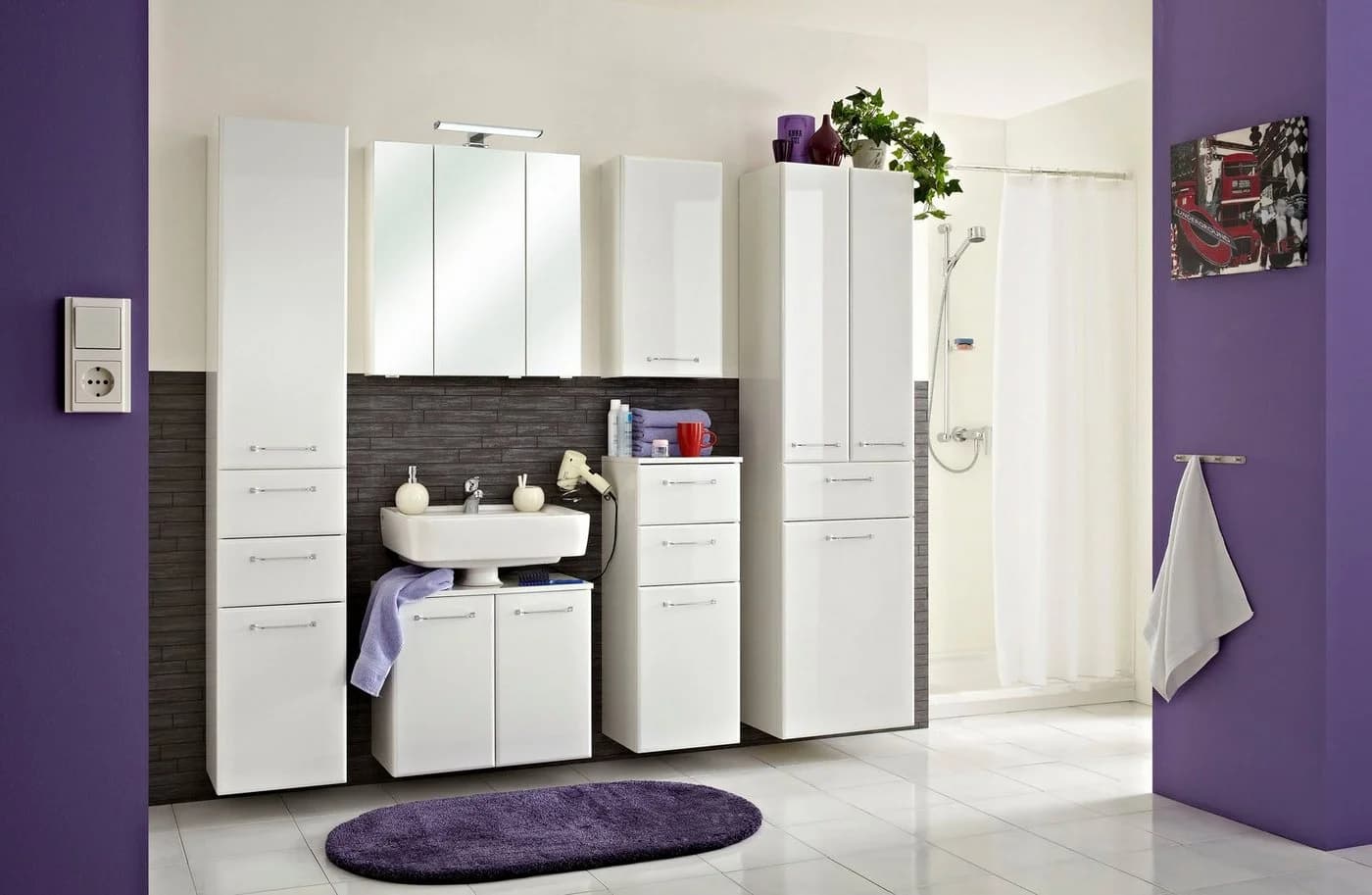 Quickset Hochschrank SAPHIR Weiß Hochglanz mit Türdämpfung - Bild 3