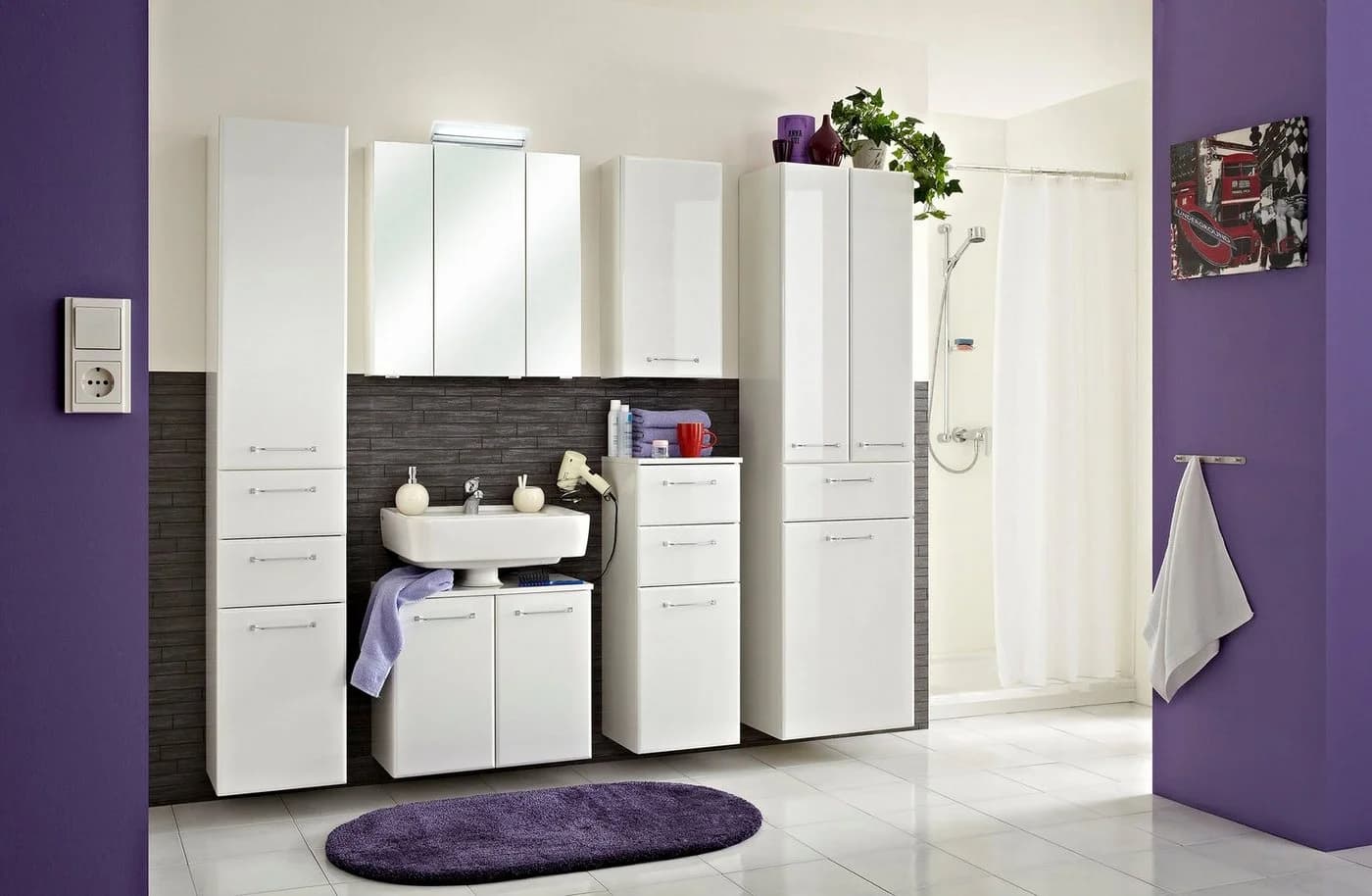 Quickset Hochschrank SAPHIR Weiß Hochglanz mit Türdämpfung - Bild 4
