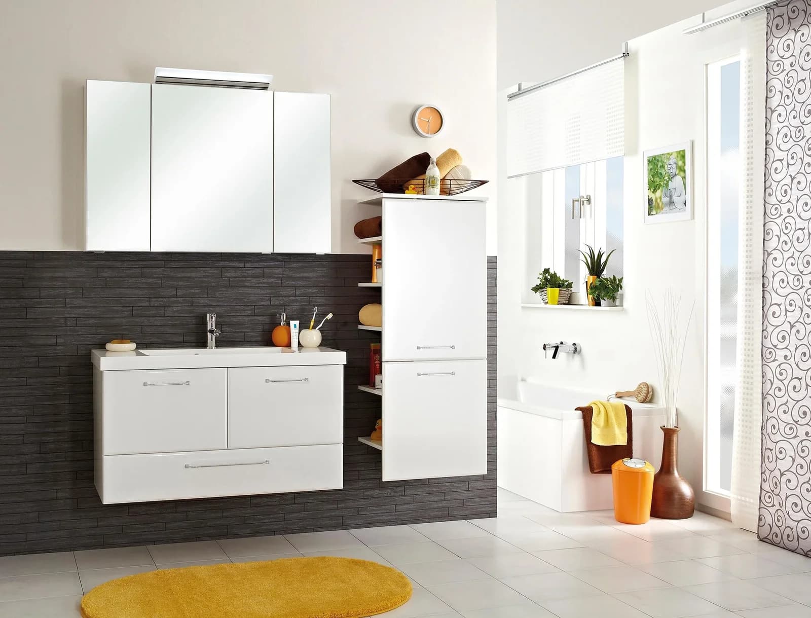 Badmöbel-Set SAPHIR "Quickset 341" 3-teilig Mineralmarmor-Waschtisch LED-Spiegelschrank Weiß