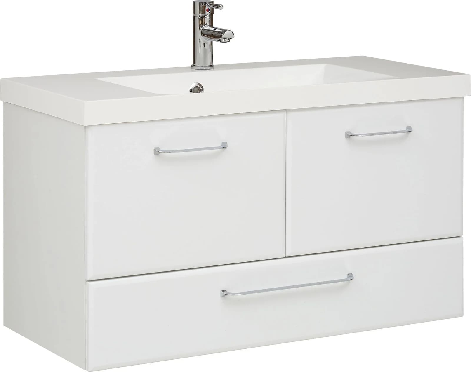 Waschtisch SAPHIR Mineralmarmor-Waschtisch mit Unterschrank, 99 cm, Weiß, Chrom Glanz, 2 Türen, 1 Schublade