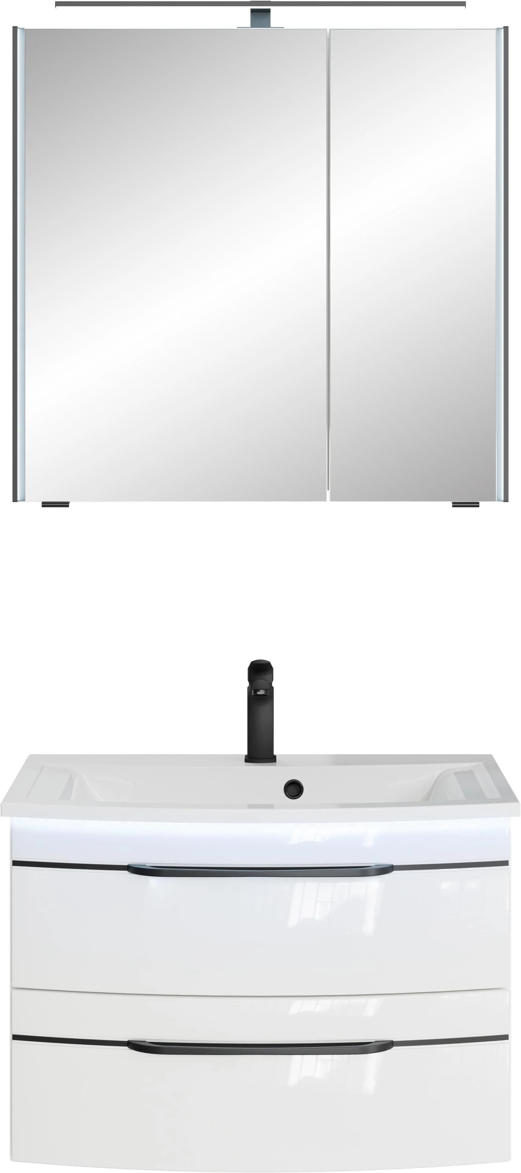 Badmöbel-Set SAPHIR Weiß Hochglanz mit LED-Spiegelschrank