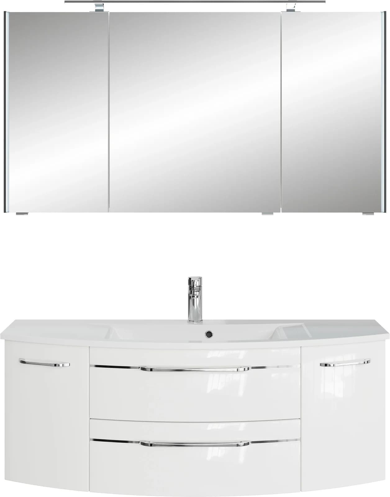 Badmöbel-Set SAPHIR Serie 7045 Mineralmarmor-Waschtisch LED-Spiegelschrank Weiß Hochglanz