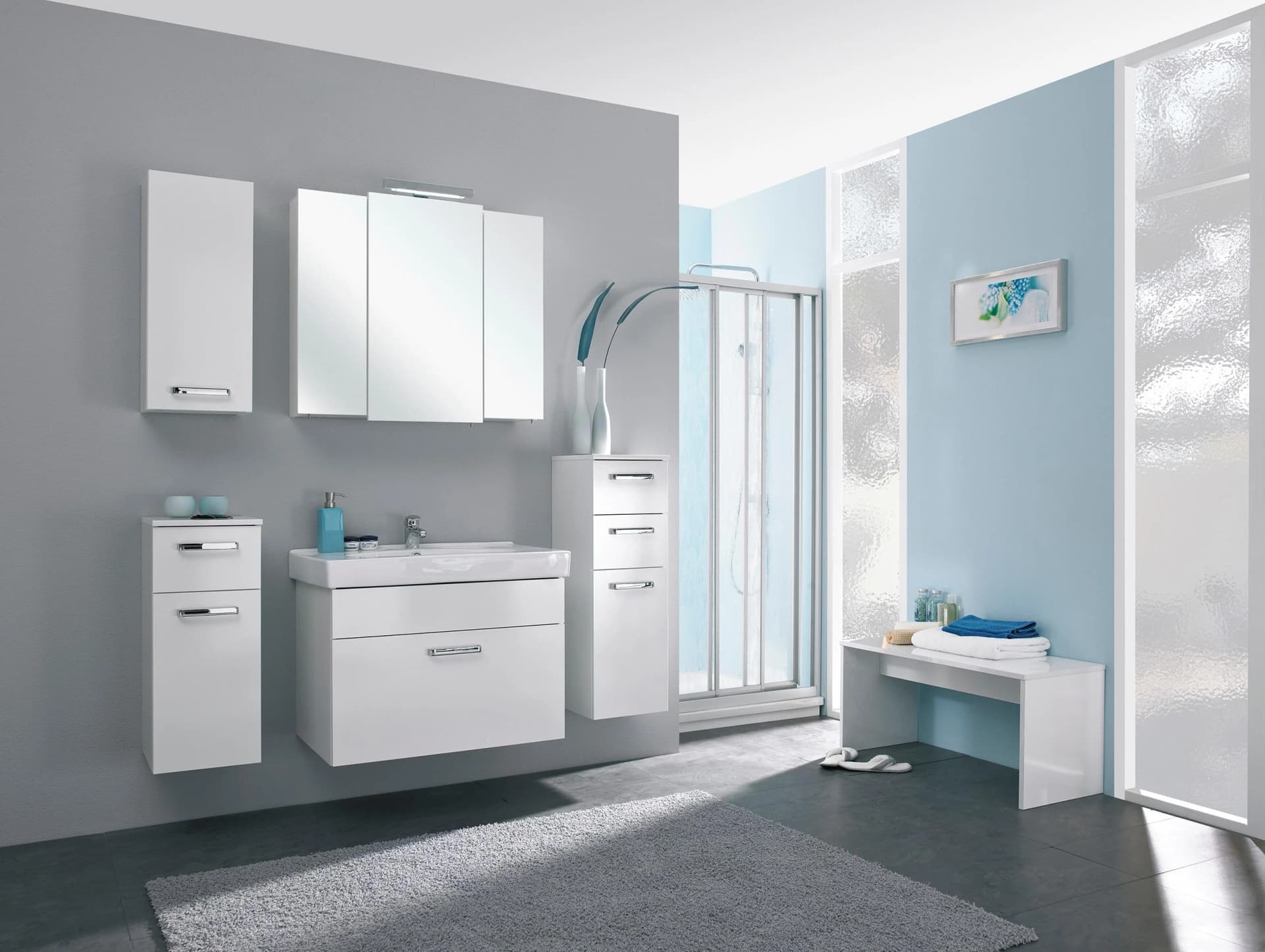 Badmöbel-Set SAPHIR Quickset 312 Weiß Glanz mit LED-Spiegelschrank
