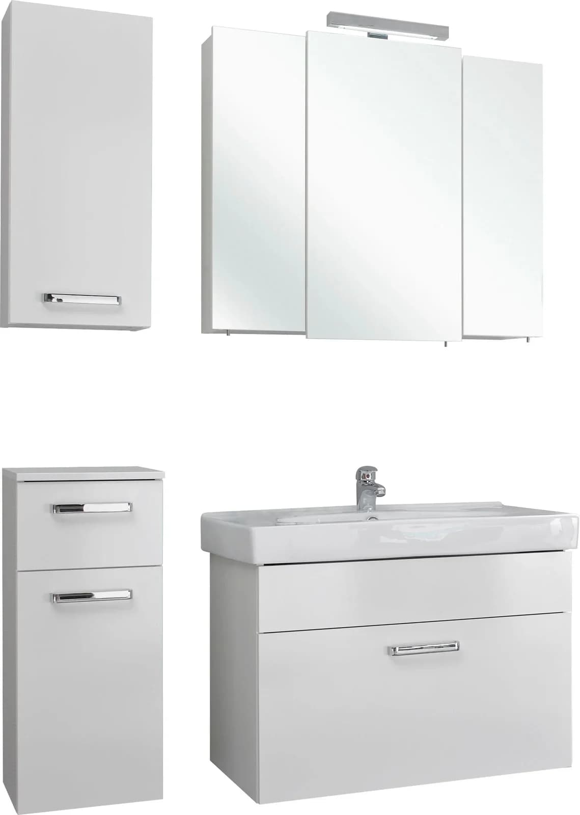 Badmöbel-Set SAPHIR Quickset 4-teilig Weiß Glanz mit LED-Spiegelschrank