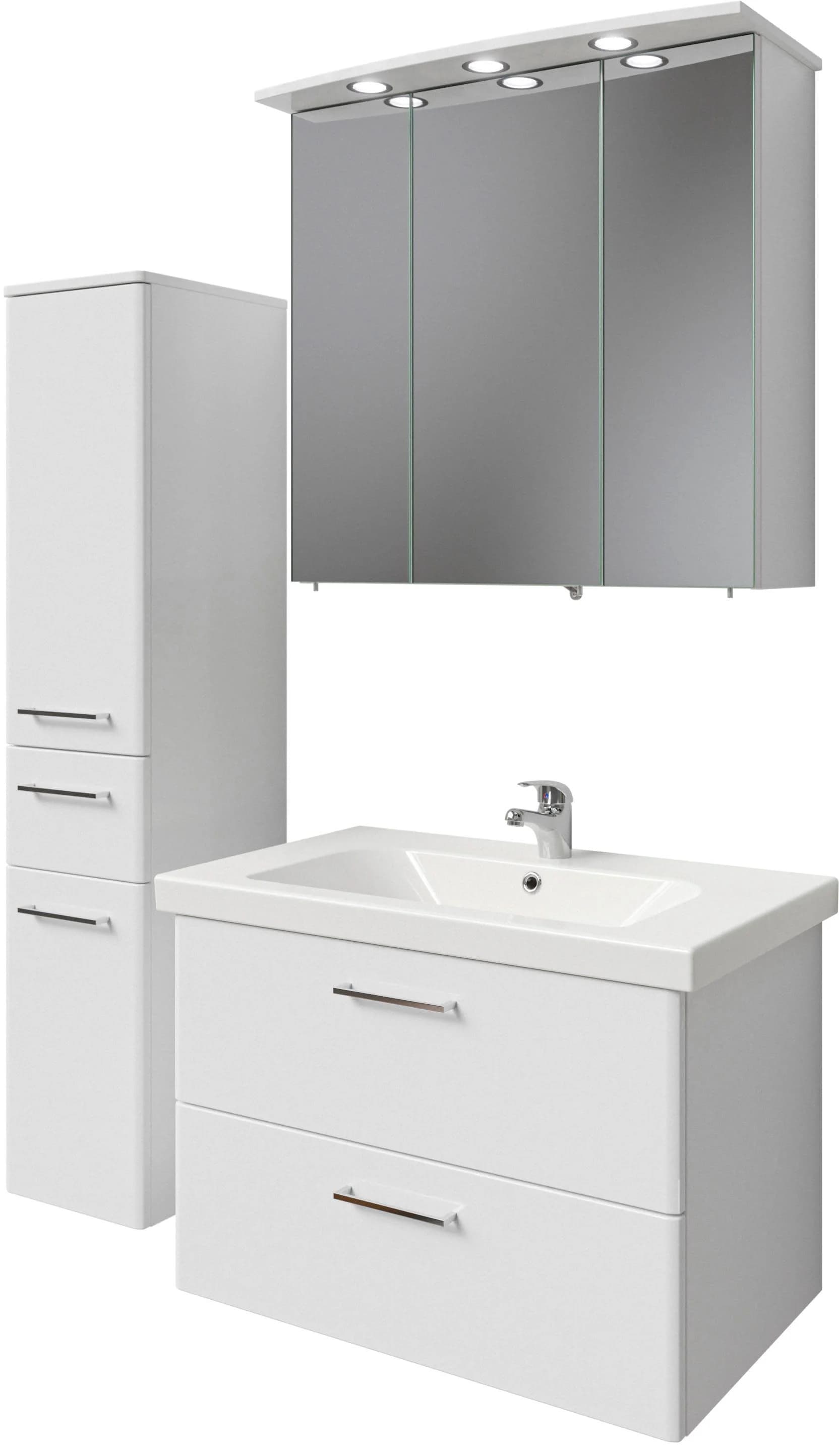 Badmöbel-Set SAPHIR "Quickset 316 3-teilig" Keramikwaschtisch mit LED-Spiegelschrank Weiß