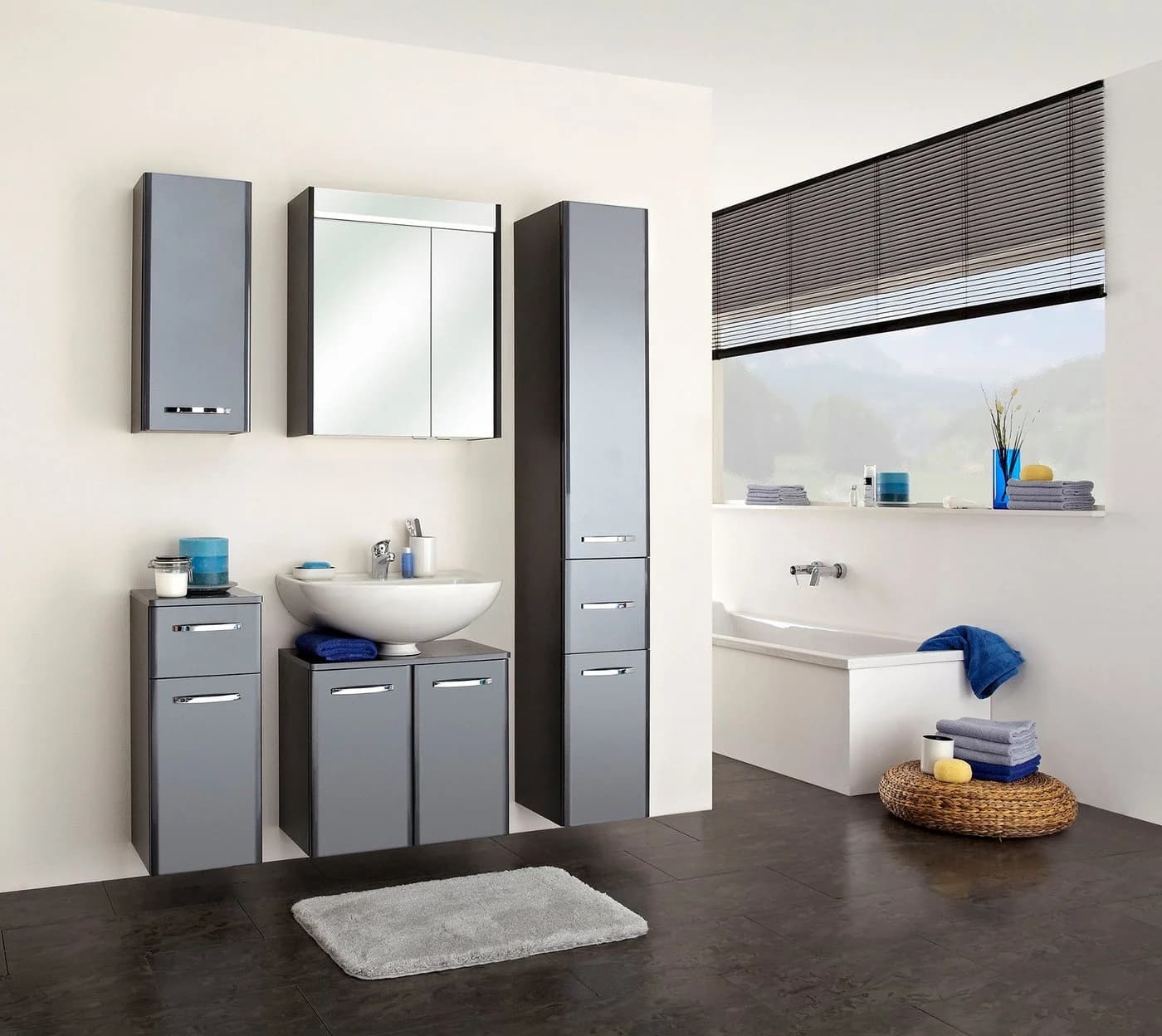Hängeschrank SAPHIR Quickset 327 Wand-Badschrank 30 cm Anthrazit Hochglanz