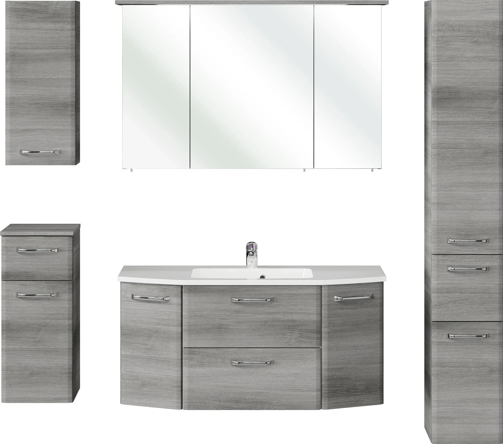 Baur Versand Badmöbel-Set SAPHIR Quickset 5-teilig Mineralmarmor-Waschtisch LED-Spiegelschrank