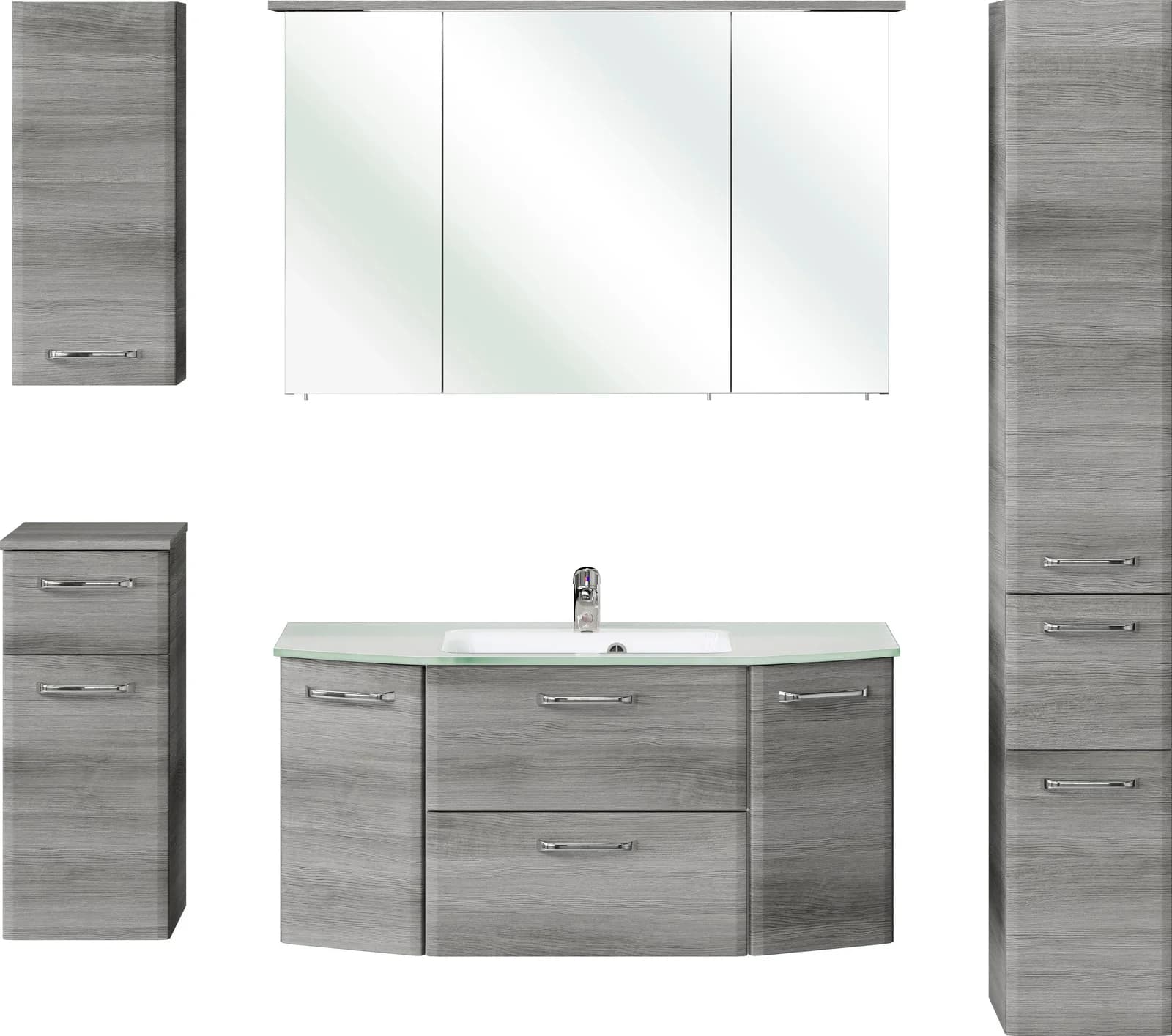Badmöbel-Set SAPHIR Quickset 5-teilig mit LED-Spiegelschrank und Glaswaschtisch