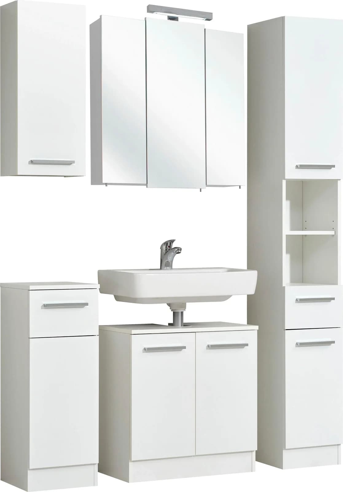 Badmöbel-Set SAPHIR Quickset 335 5-teilig Weiß Glänzend LED-Spiegelschrank