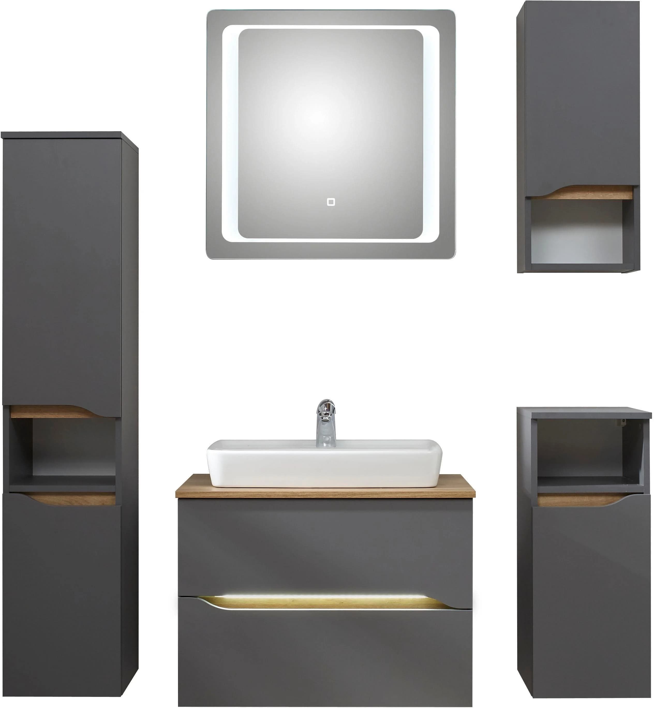 Badmöbel-Set SAPHIR "Quickset 5-teilig, Keramik-Aufsatzbecken mit LED-Spiegel"