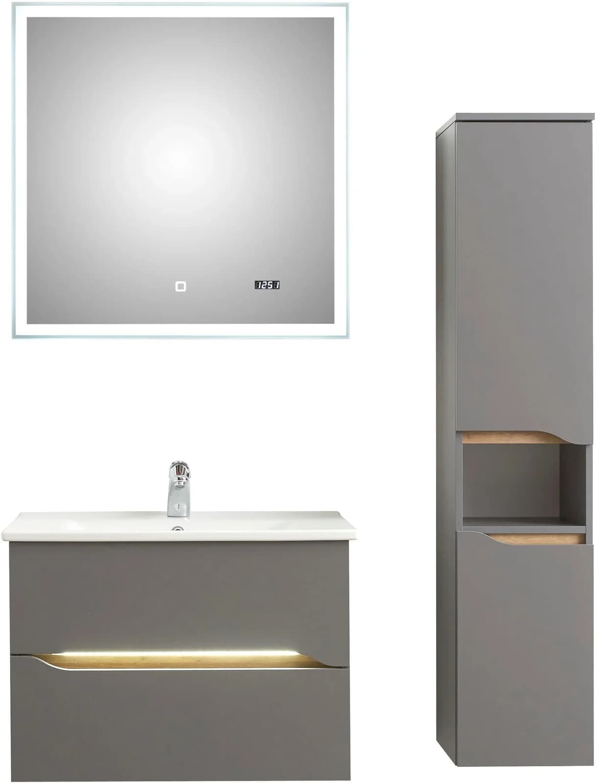 Badmöbel-Set SAPHIR Quickset 3-teilig mit LED-Spiegel Grau