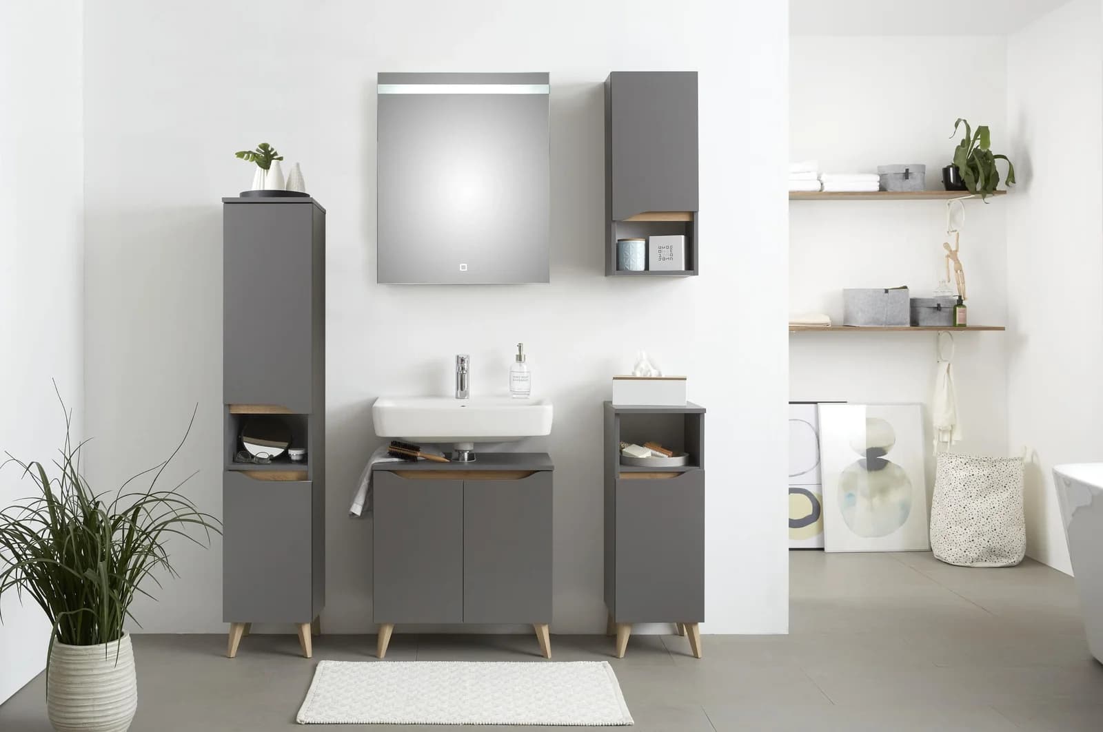 Badmöbel-Set SAPHIR Quickset 5-teilig mit LED-Spiegel Grau