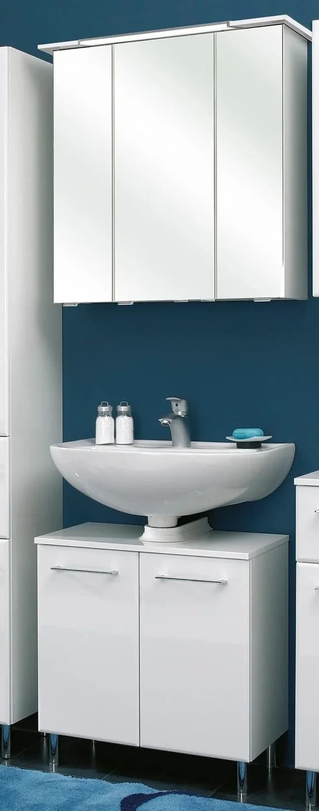 Badmöbel-Set SAPHIR Quickset 376 2-teilig Waschbeckenunterschrank und LED-Spiegelschrank Weiß Hochglanz