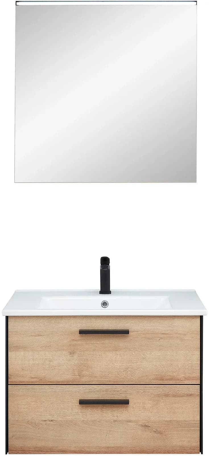 Badmöbel-Set SAPHIR Quickset 395 2-teilig Keramik-Waschtisch LED-Spiegel 75 cm breit Braun