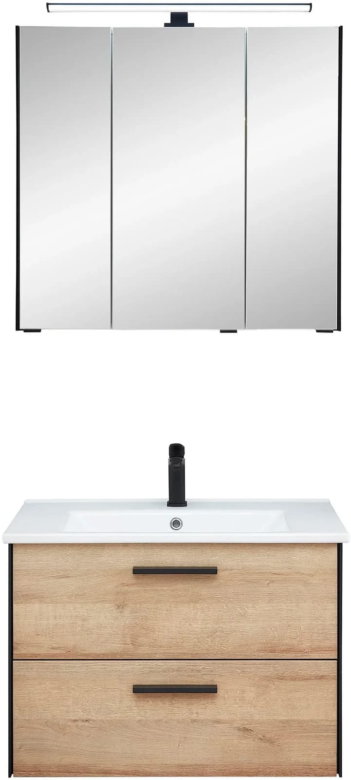Badmöbel-Set SAPHIR "Quickset 395 2-teilig" Keramik-Waschtisch LED-Spiegelschrank Braun