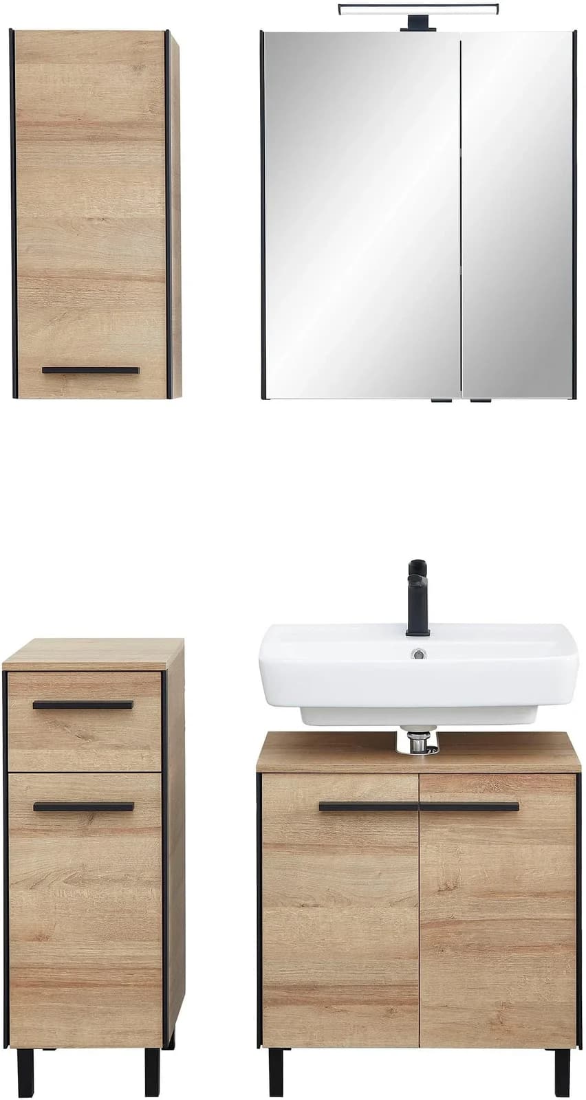 Badmöbel-Set SAPHIR "Quickset 395 4-teilig" Braun LED-Beleuchtung