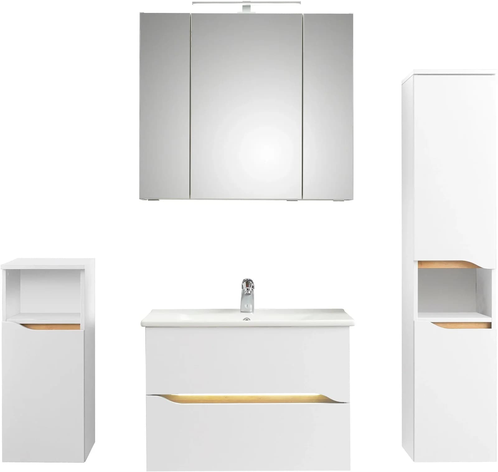 Badmöbel-Set SAPHIR "Quickset 4-teilig, Keramik-Waschtisch und LED-Spiegelschrank" Weiß