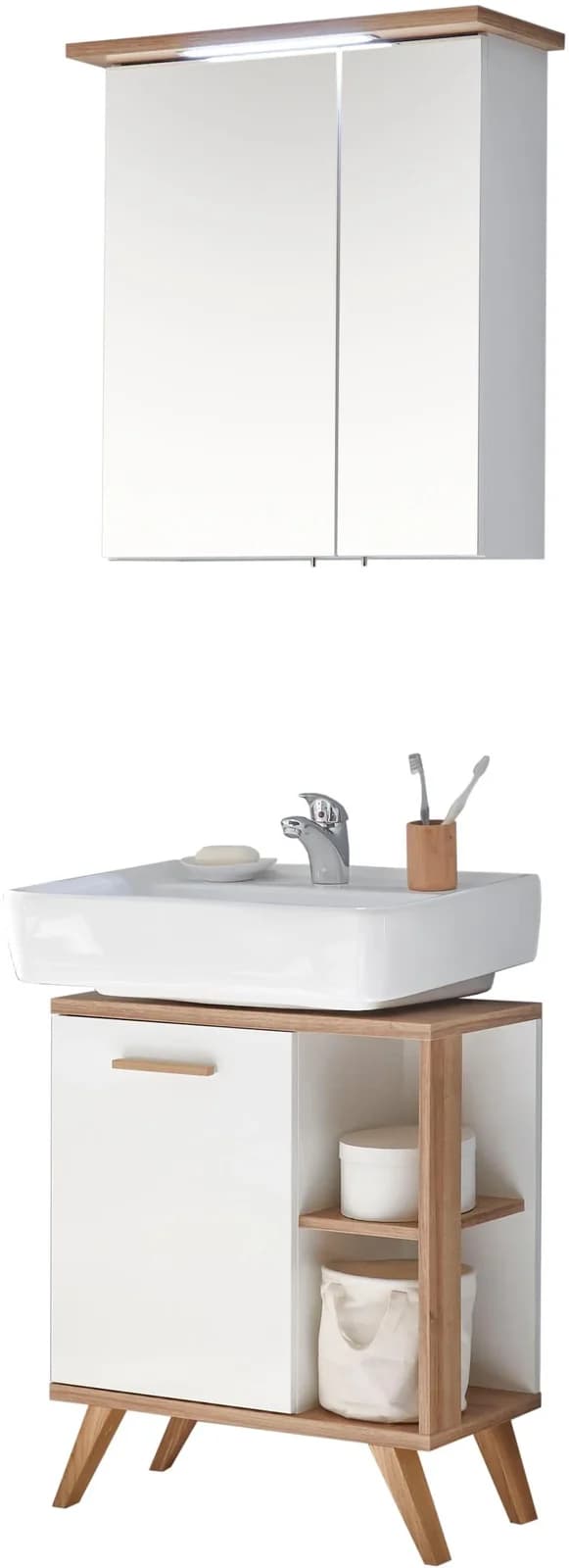 Badmöbel-Set SAPHIR Quickset 2-teilig mit LED-Spiegelschrank Weiß/Eiche