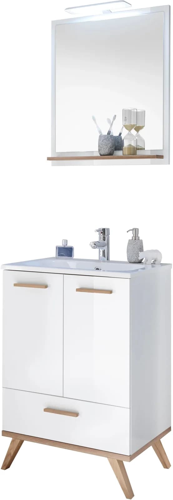 Badmöbel-Set SAPHIR "Quickset 2-teilig" Mineralmarmor-Waschtisch LED-Spiegel Weiß