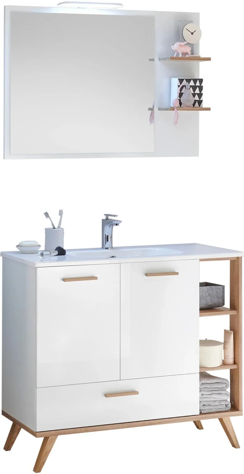 Baur Versand Badmöbel-Set SAPHIR Mineralmarmor-Waschtisch LED-Spiegel 101 cm