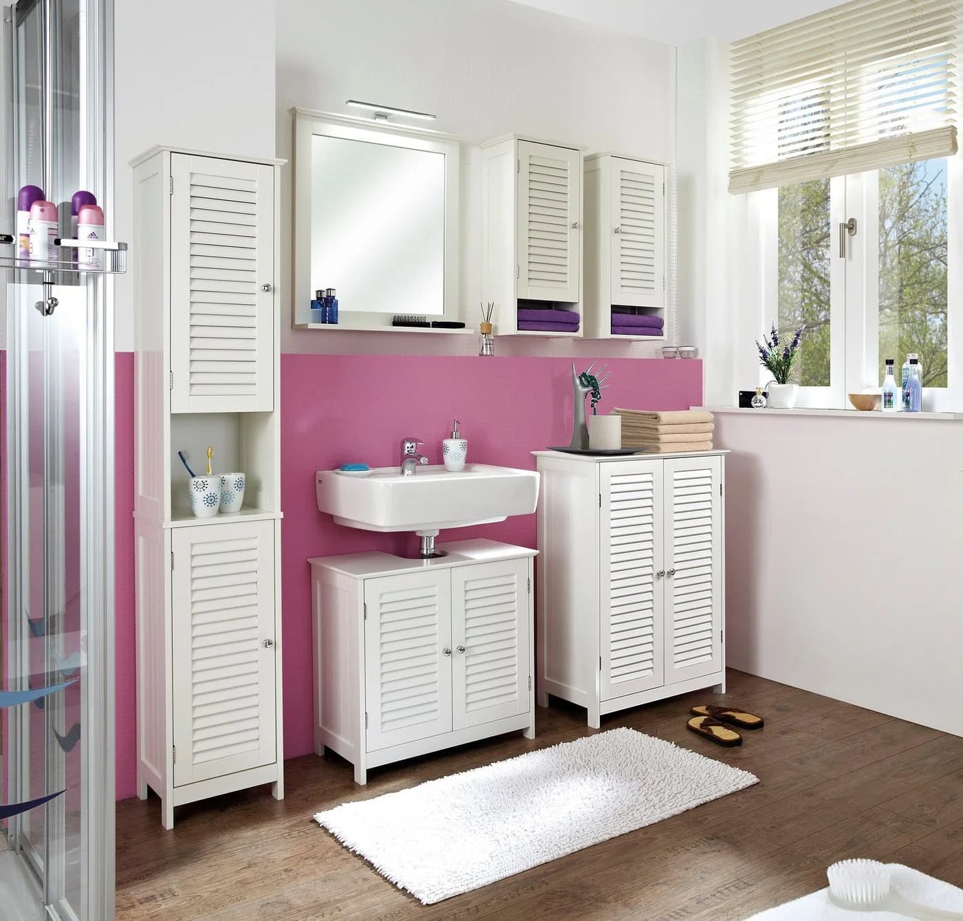Hochschrank SAPHIR Quickset 928 Badschrank Weiß Landhaus-Stil