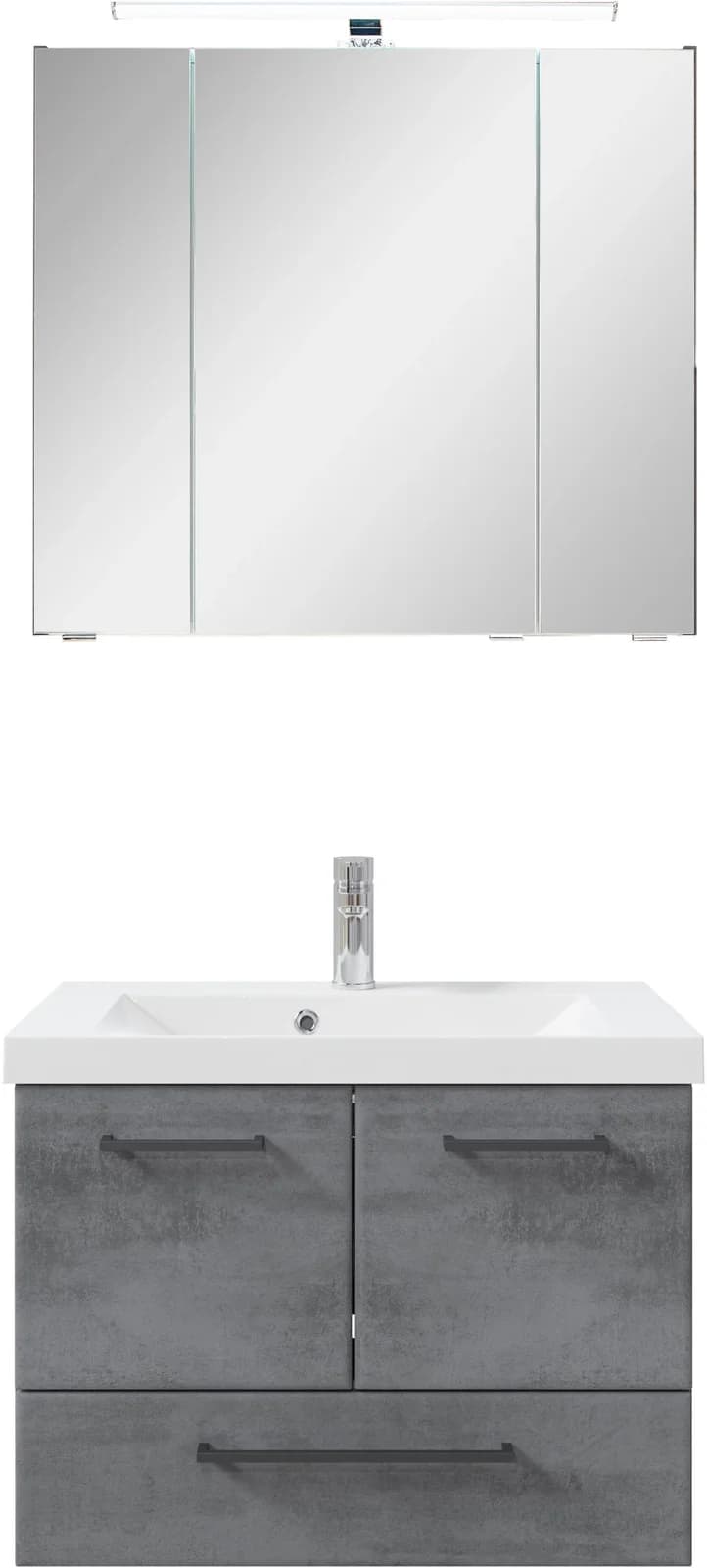 Badmöbel-Set SAPHIR "Quickset 945" Mineralmarmor-Waschtisch LED-Spiegelschrank Oxid Dunkelgrau